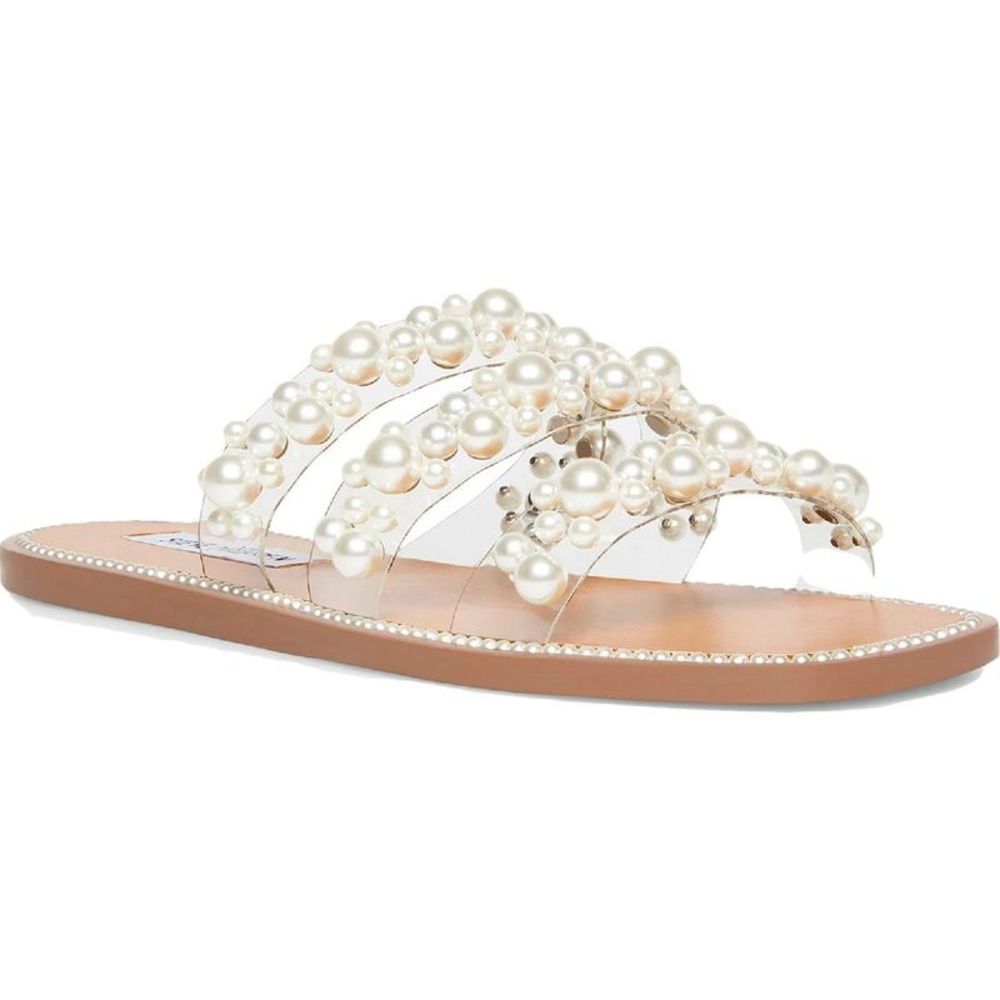 Steve Madden Womens Taye Pearls Embellished Slip On Flat Sandals Shoes